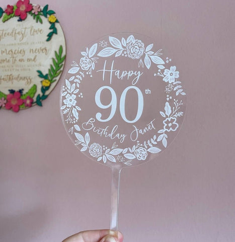 Personalised Laser Cut 90th Birthday Cake Topper - Birch and Tides