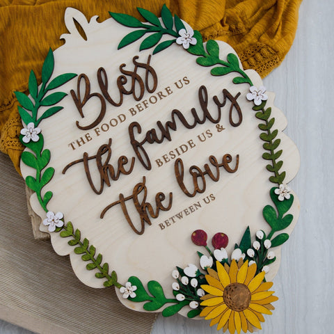Bless this food and family wooden sign - Birch and Tides