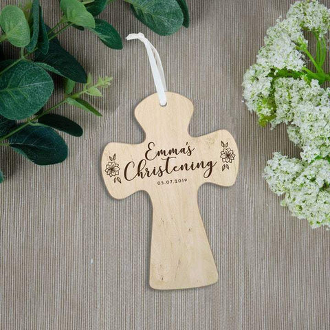 Christening and baptism gift personalised wooden cross - Birch and Tides