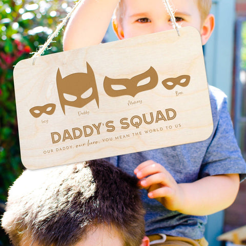 Daddy's Squad superhero personalised family wooden sign - Birch and Tides