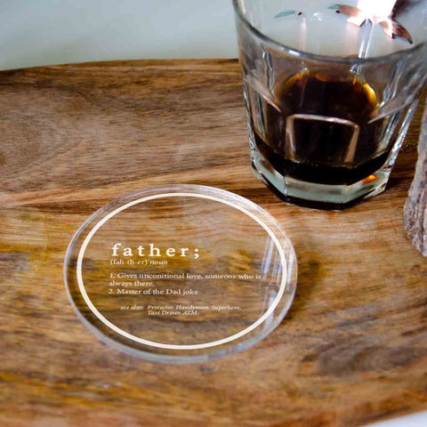 Definition of Dad engraved clear coaster, fathers day gift - Birch and Tides