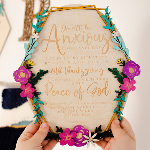 Encouraging wooden bible verse wall art - Do not be anxious - Birch and Tides