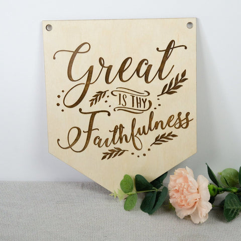 'Great Is Thy Faithfulness' Wooden Hymn Banner - Birch and Tides