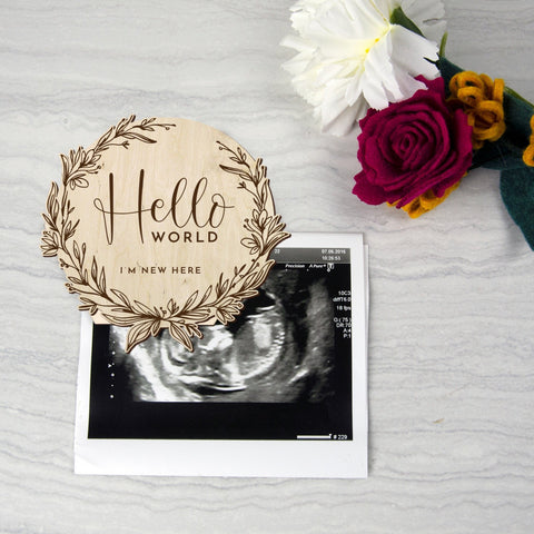 Hello world baby photo prop, eco friendly baby birth announcement - Birch and Tides