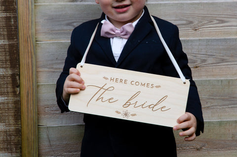 Here comes the Bride wedding page boy sign - Birch and Tides