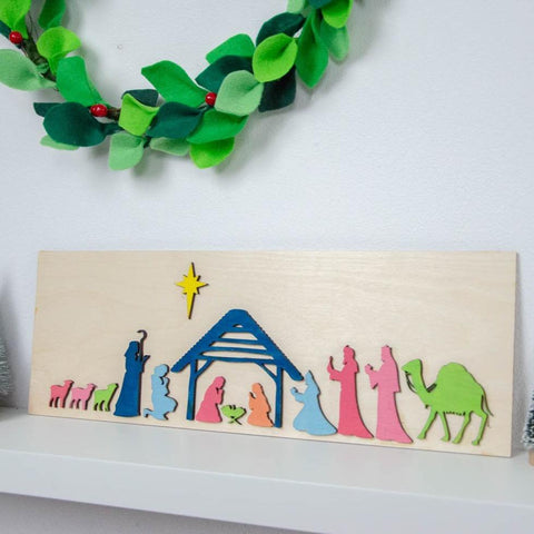 Nativity bright twist christmas wooden sign - Birch and Tides