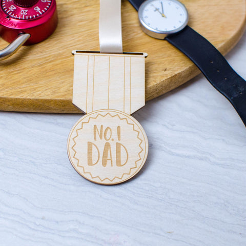 No. 1 Dad wooden medal perfect for Fathers Day - Birch and Tides