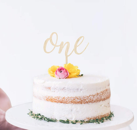 One script birthday cake topper - Birch and Tides