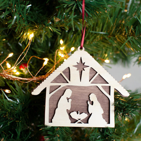 Stable Nativity 2 layer christmas ornament - Birch and Tides