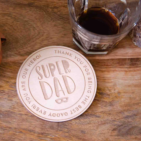 Super Dad personalised wooden coaster - Birch and Tides