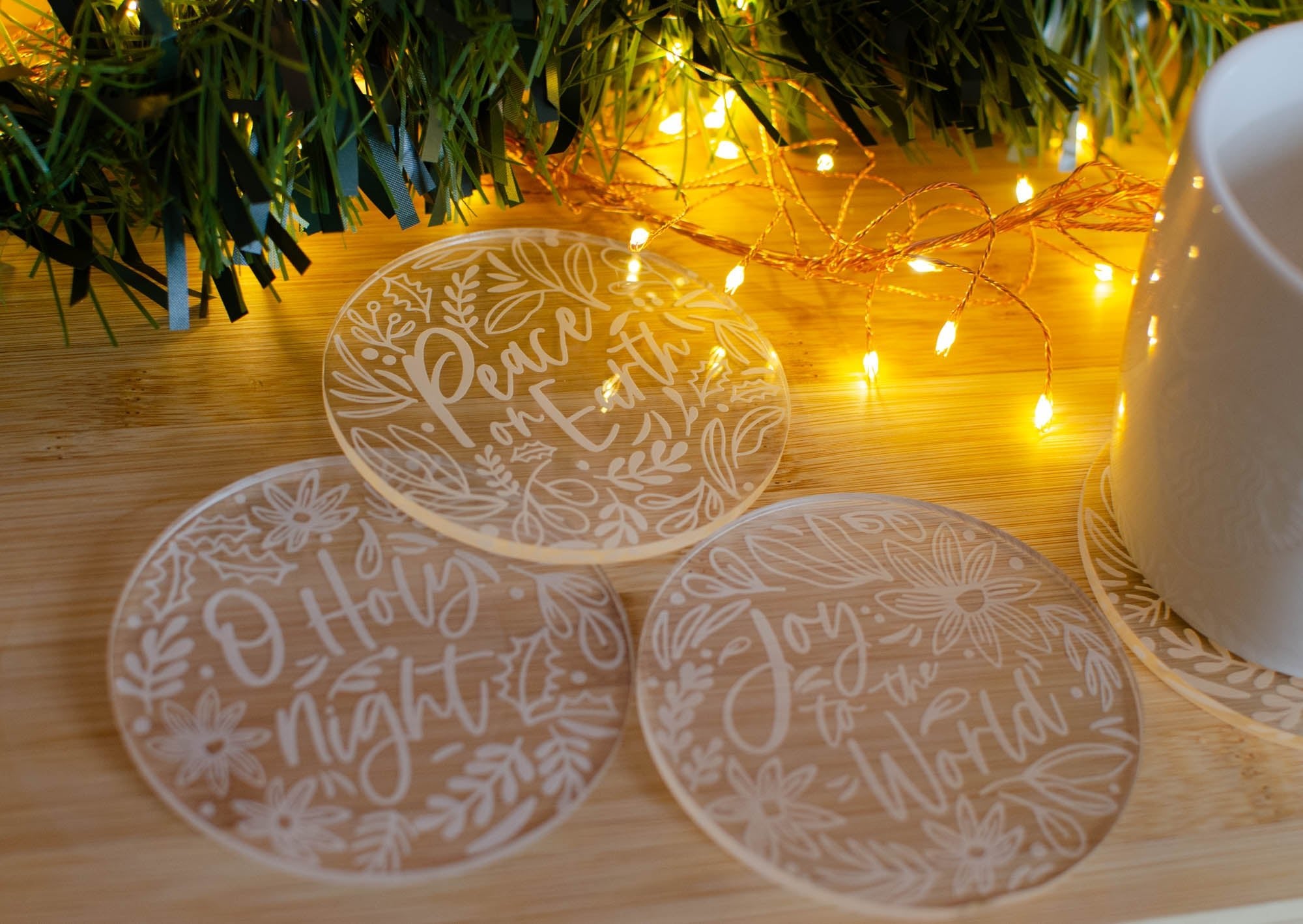 Christmas Floral words Coaster set