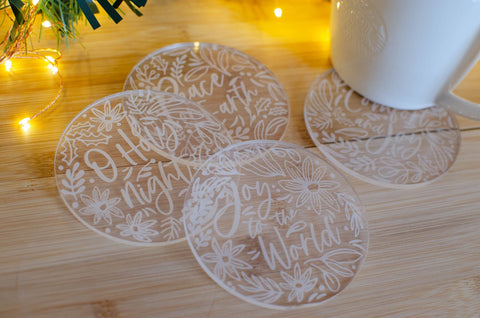 Christmas Floral words Coaster set