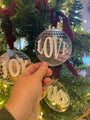 Disco Ball Love, Joy, Peace ornaments