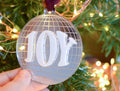 Joy sparkly disco ornament, modern sparkly christmas decoration