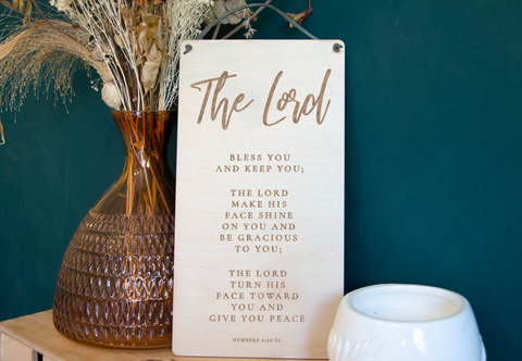 The Lord bless you and keep you wooden wall banner. Numbers 6:24-26 biblical wall sign