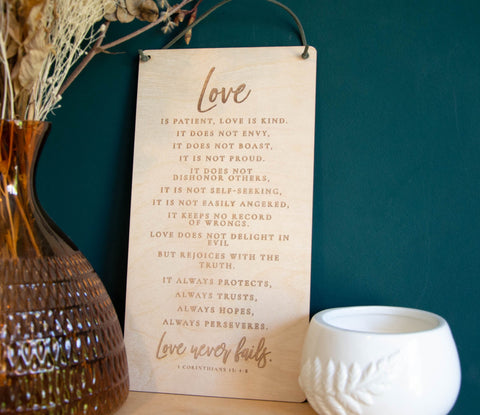 Love is.. 1 Corinthians 13 wooden banner - Birch and Tides