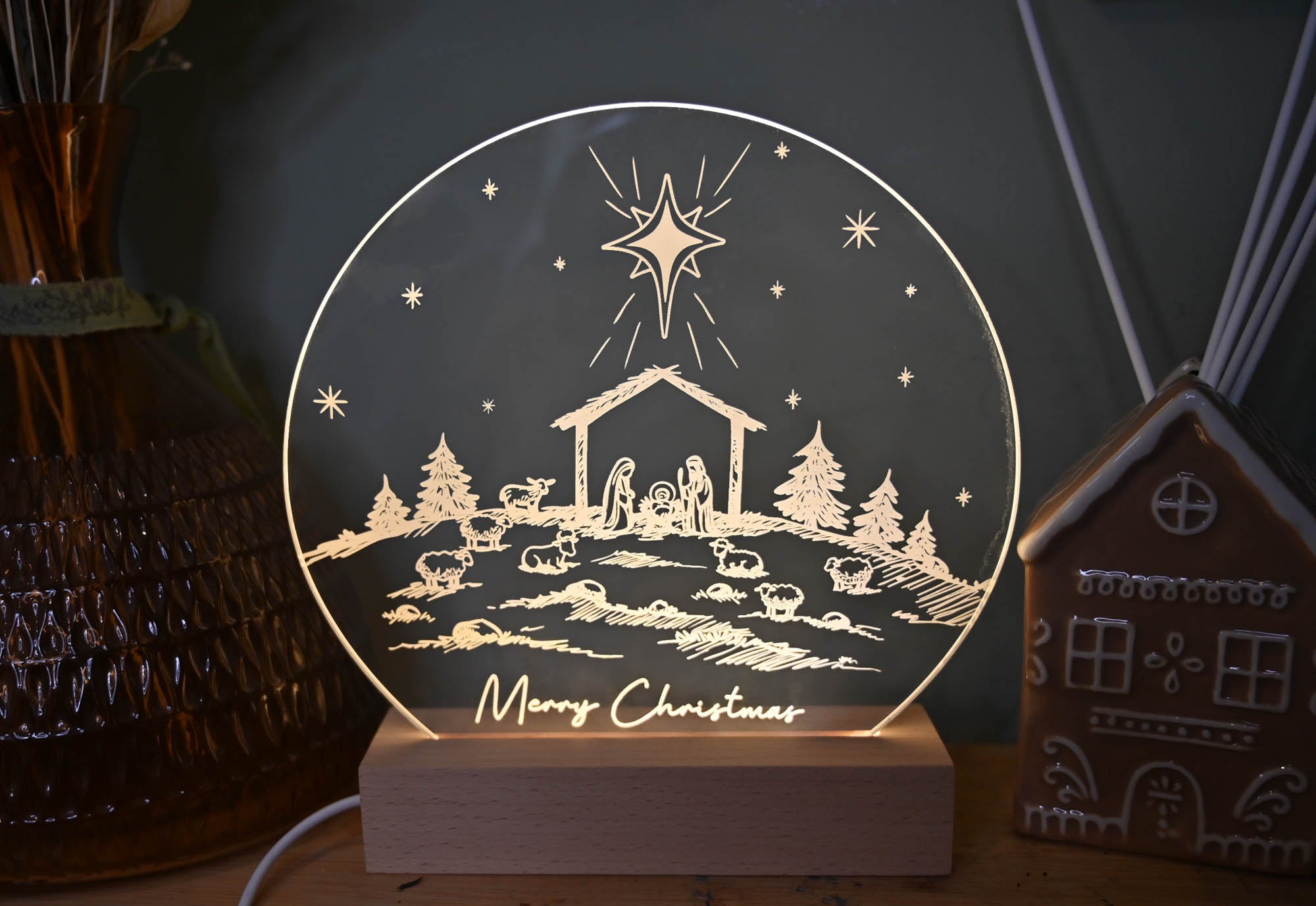Nativity hand drawn Christmas LED light