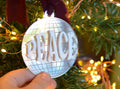 Peace sparkly disco ornament, modern sparkly christmas decoration