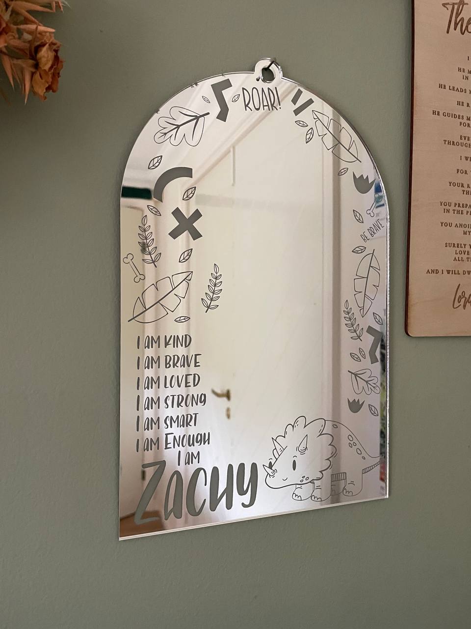 Personalised Dinosaur Affirmation wall mirror