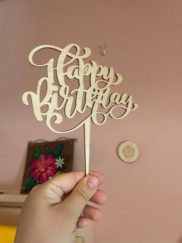 POST READY Reusable Wooden Happy Birthday cake topper - Birch and Tides