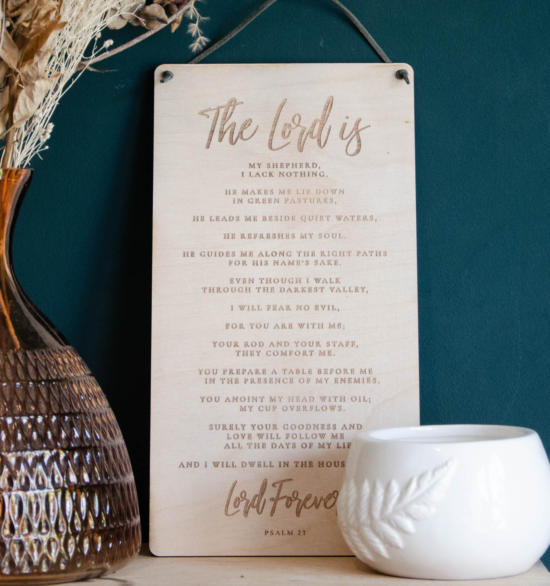 Psalm 23 The Lords my shepherd wooden banner