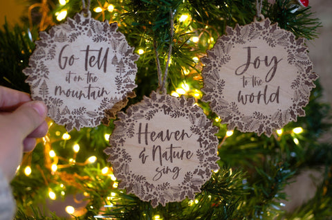 Wooden Christmas carol ornaments, set of three - Birch and Tides