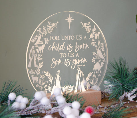 A child is born Isaiah 9:6 Christmas LED light - Birch and Tides