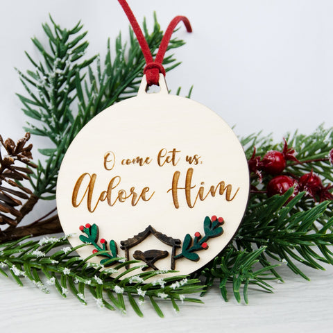 Adore him wooden painted bauble decoration - Birch and Tides