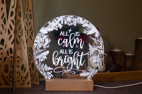 All is Calm and Bright engraved light design - Birch and Tides