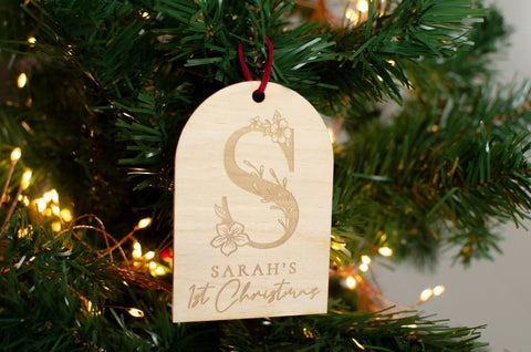 Babies first christmas ornament inital - Birch and Tides