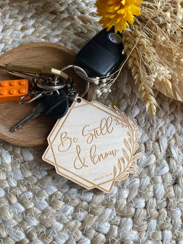 Be Still & Know wooden Keyring - Birch and Tides