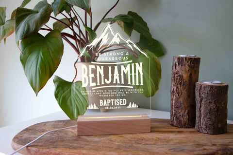 Be strong and courageous baptism light gift - Birch and Tides