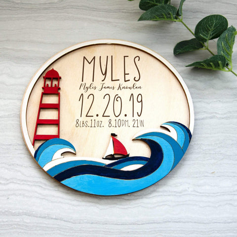 Boat Ocean Birth Announcement Sign - Birch and Tides