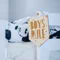 Boys Rule wooden laser engraved banner sign