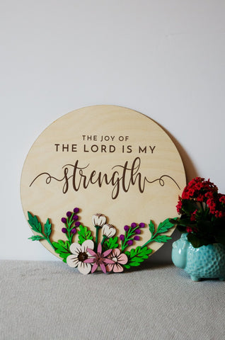 Christian wooden wall art 'the joy of the lord is my strength' - Birch and Tides