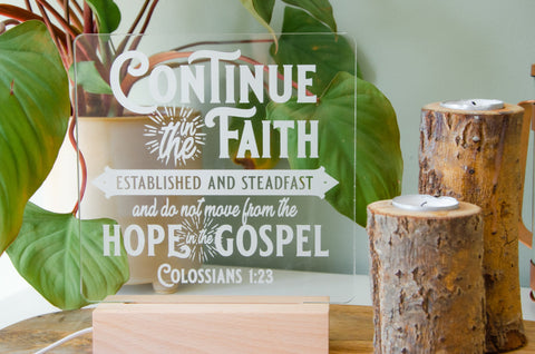 Colossians 1:23 continue in the faith desk light - Birch and Tides
