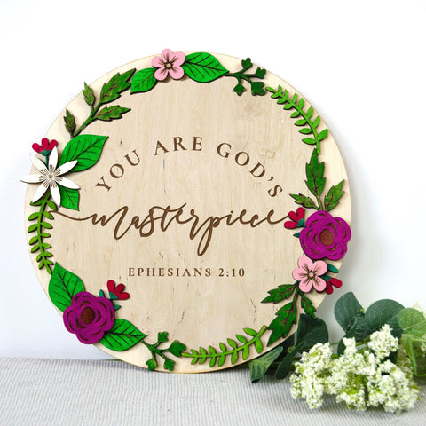 Contemporary christian wooden wall art - You are Gods masterpiece wooden wall sign - Birch and Tides