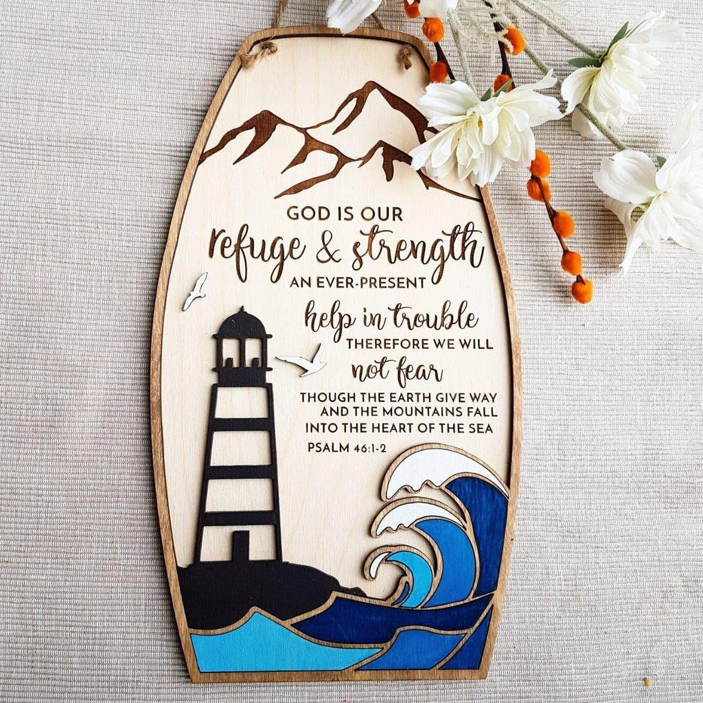 (Copy) Encouraging scripture sign Psalm 46:1-3 with nautical theme - Birch and Tides