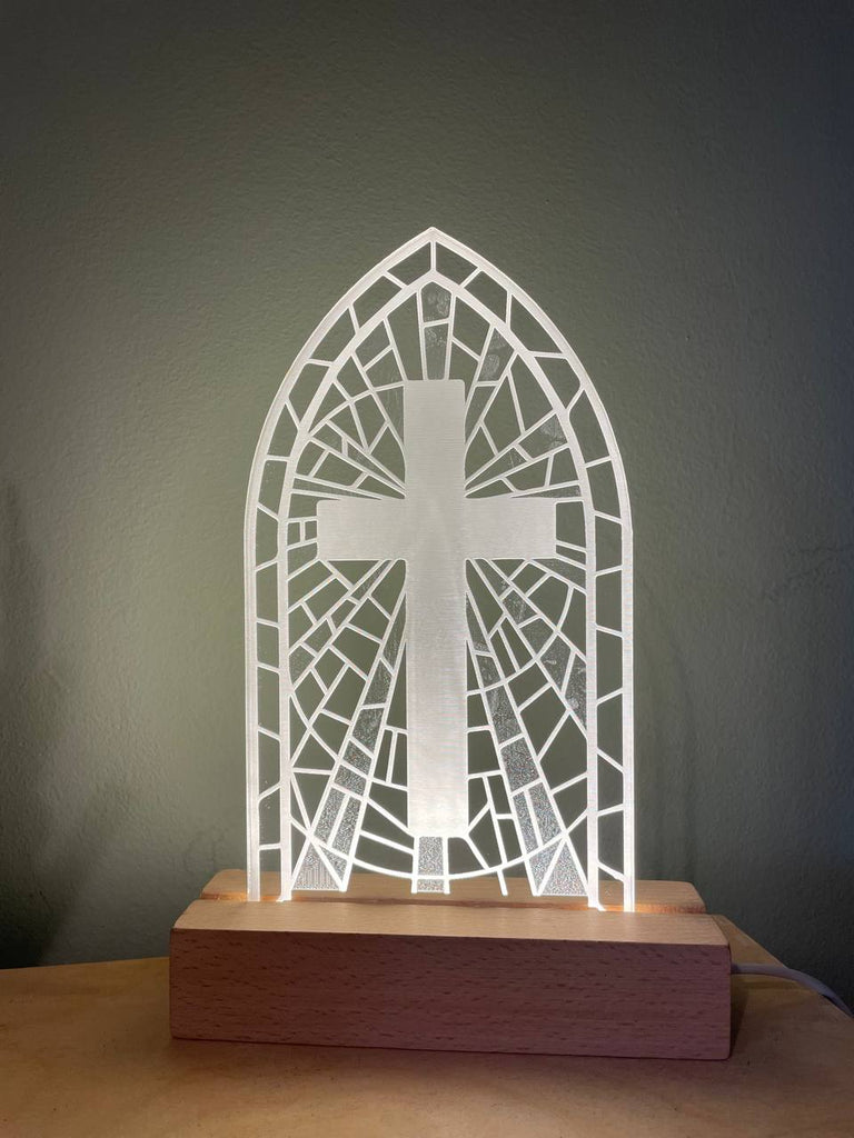 Cross stained Window light design - Birch and Tides