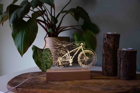 Cycling bike engraved desk light - Birch and Tides