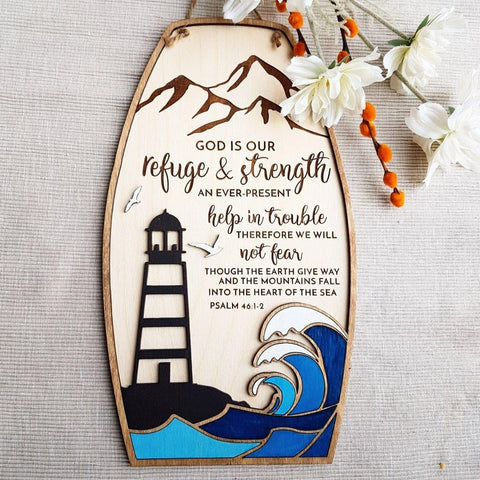 Encouraging scripture sign Psalm 46:1-3 with nautical theme - Birch and Tides