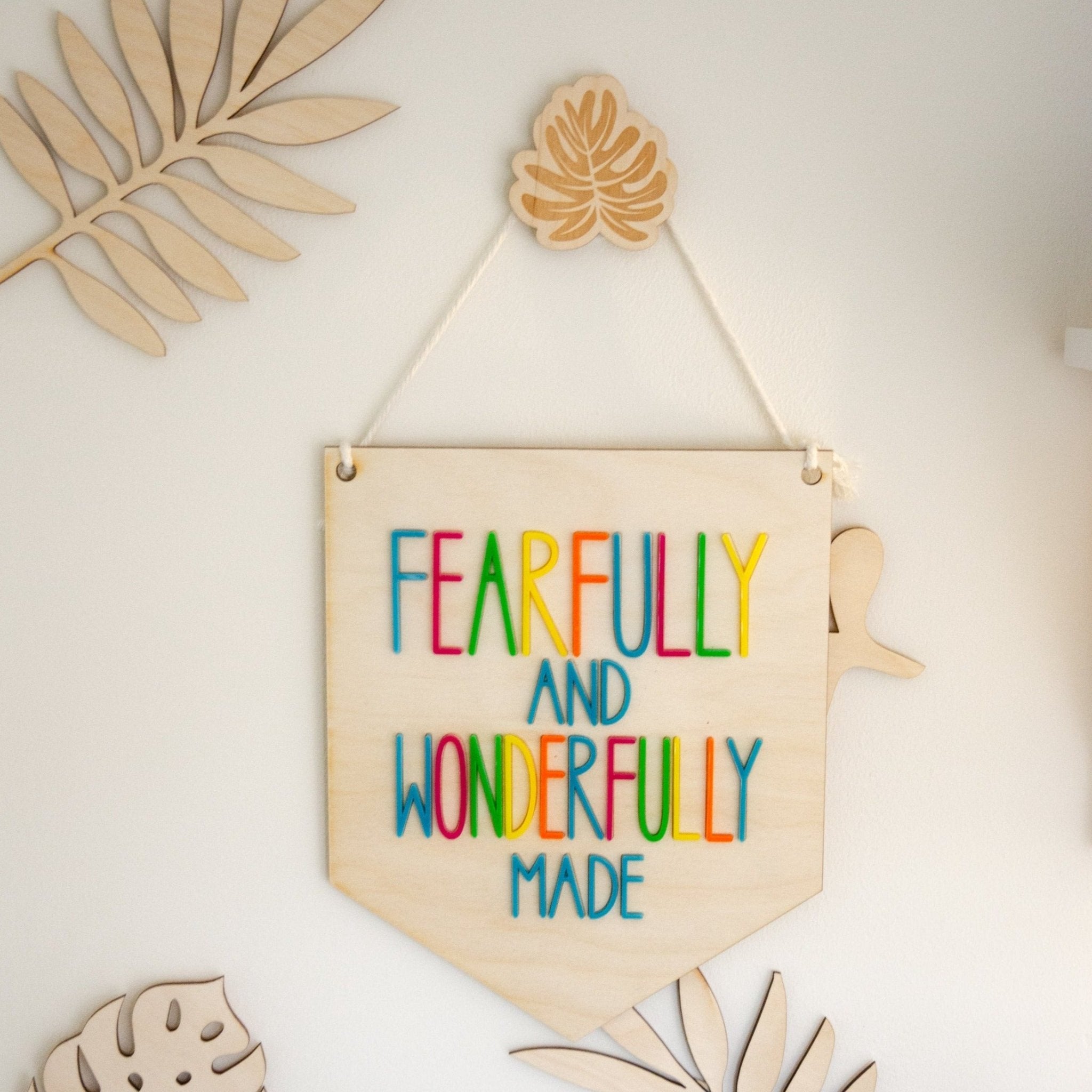 Fearfully & Wonderfully made  Psalm 139 Wooden colourful Banner