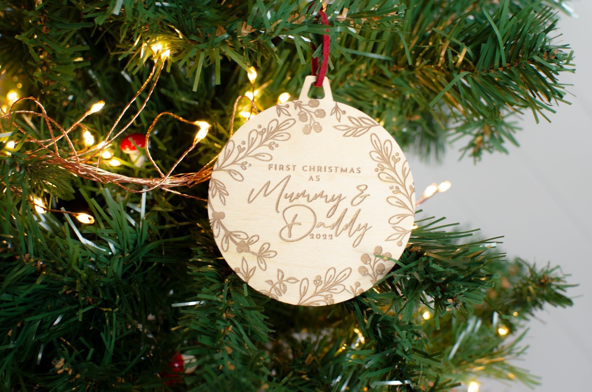First Christmas as Mummy and Daddy engraved wooden ornament