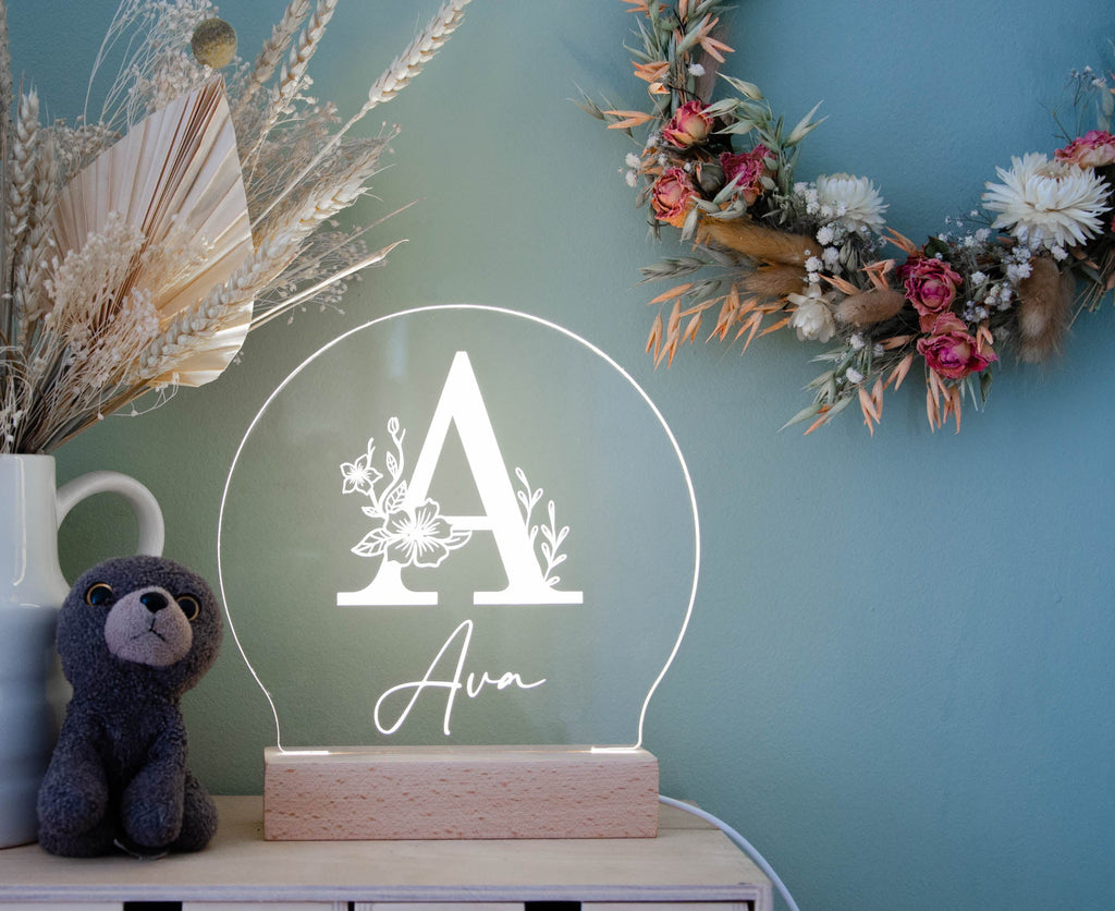 Floral Initial name LED light - Birch and Tides