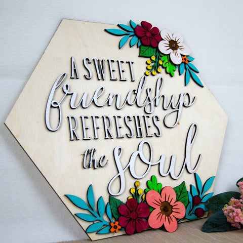 Friendship proverbs floral wooden wall sign - Birch and Tides
