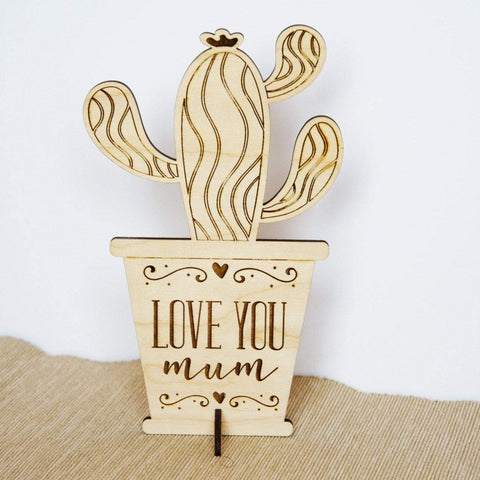 Gift for Mum Wooden engraved Succulent - Birch and Tides