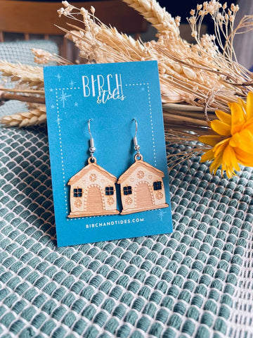 Gingerbread House Wooden Earrings - Birch and Tides
