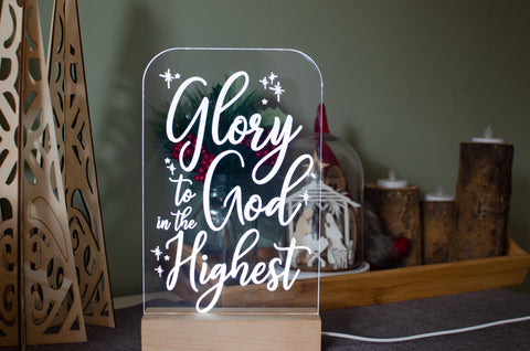 Glory to God in the Highest engraved light design - Birch and Tides