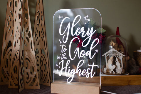 Glory to God in the Highest engraved light design - Birch and Tides
