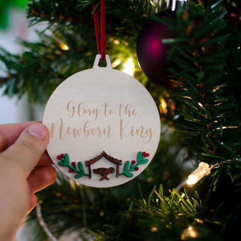 Glory to God wooden painted bauble decoration - Birch and Tides